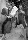 Jules Dassin, Yves Montand and Gina Lollobrigida during the shooting of the film